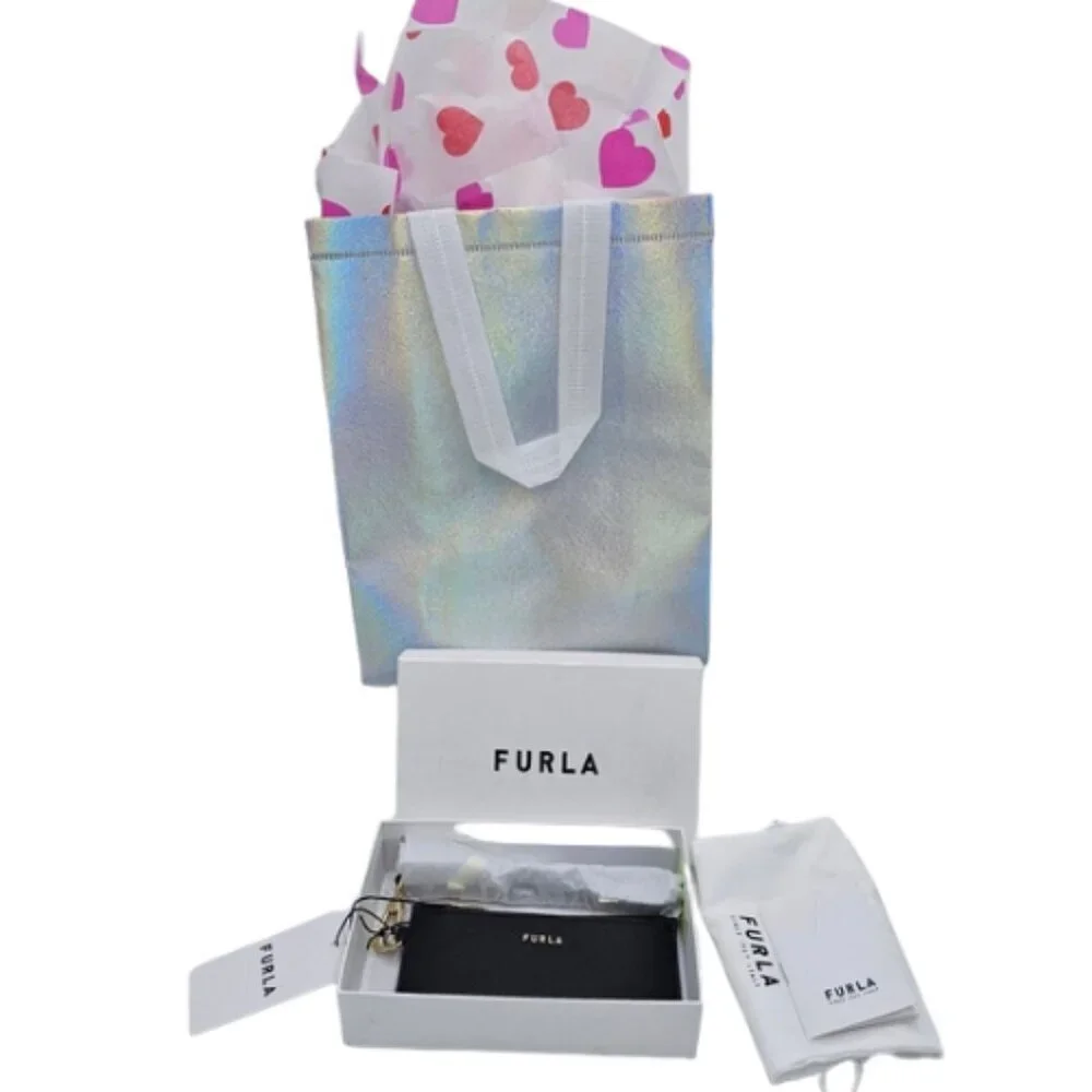 Furla Leather Black Wristlet Card Holder w/ Dust Bag & Gift Box –GIFT BAG